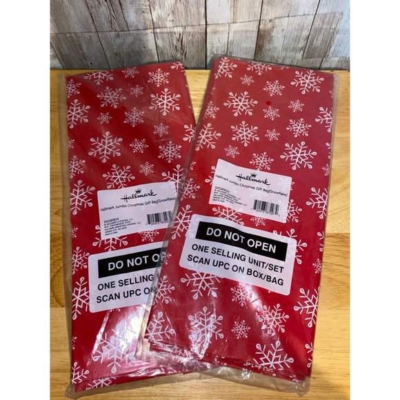 Set of 2 Hallmark Jumbo Plastic Christmas Snowflake Gift Bags 56 x 36 Tag & Tie - Picture 1 of 3
